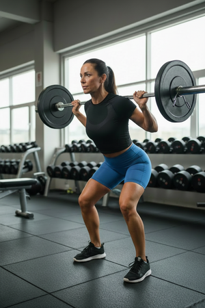 40-Year-Old Woman in Blue Aero Compression Training Shorts