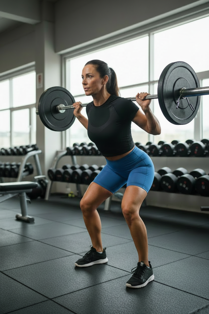 40-Year-Old Woman in Blue Aero Compression Training Shorts
