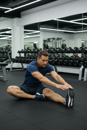 Aero Men's 7" Double Layer Shorts - Navy - Man in 50s - Floor Stretch After Workout
