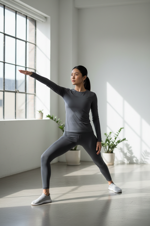 Dark Grey Long Sleeve Yoga Performance Tee - Full Length