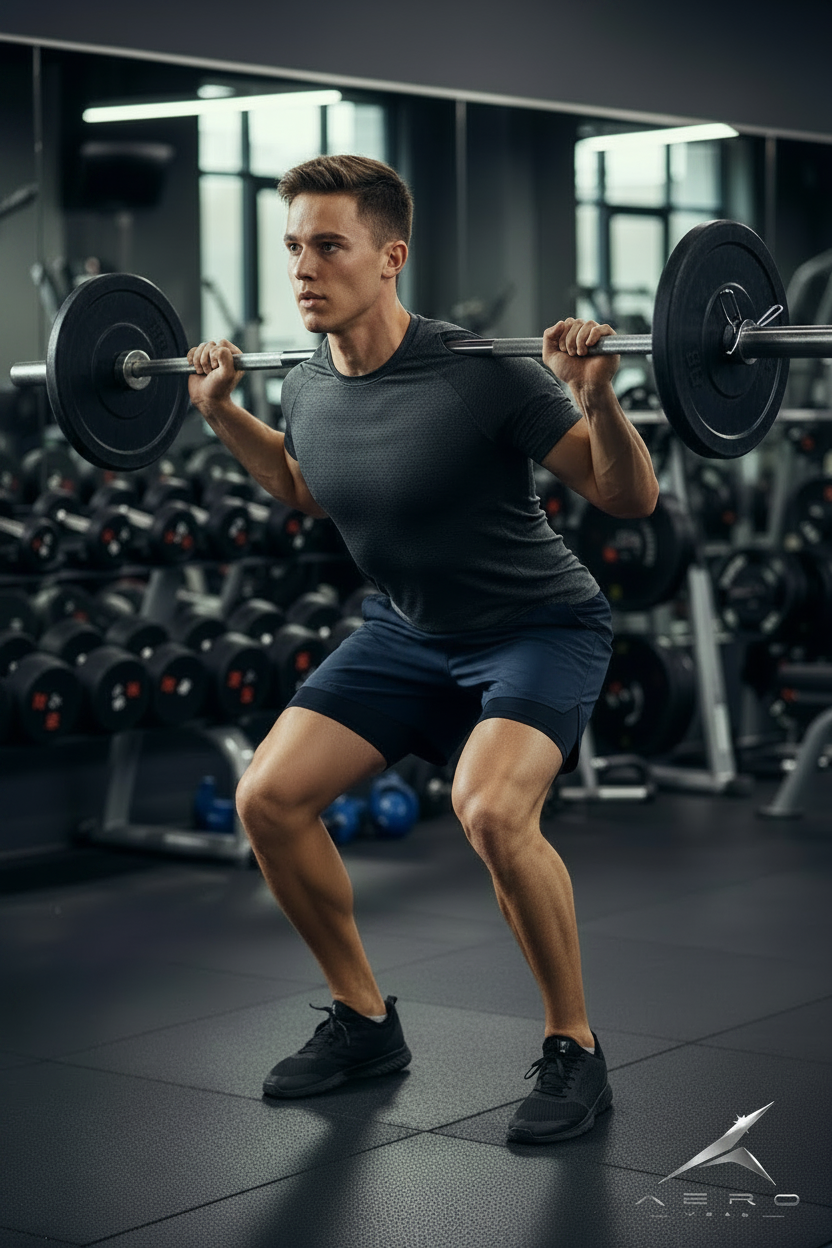 18-Year-Old Male in Gym – Navy Shorts No Logo