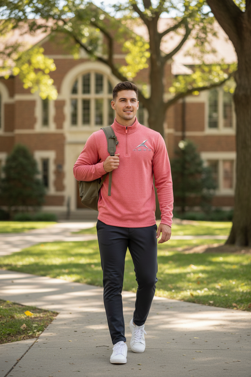 Aero Men's Performance Quarter-Zip - Light Red - College Campus - Man in 20s