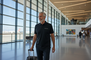 Aero Performance Nylon Polo – Black, Traveling