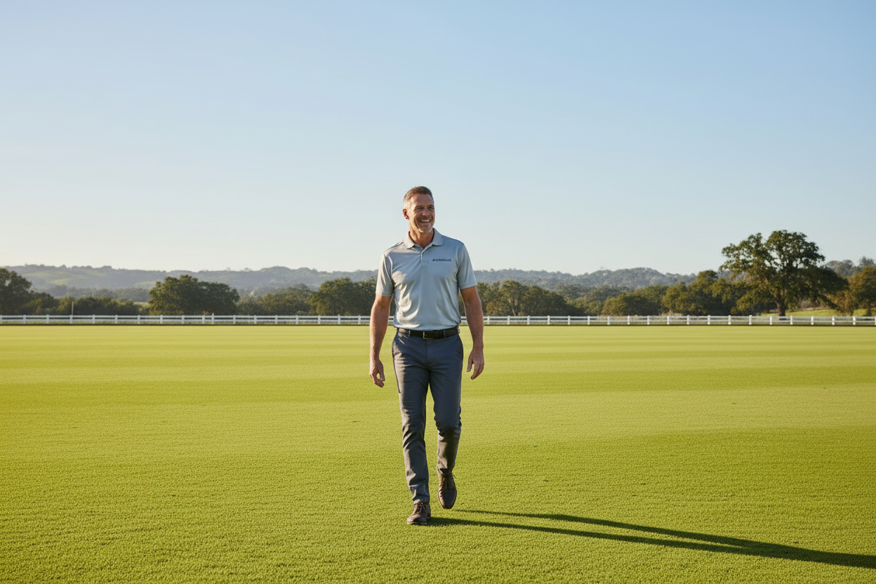 Aero Performance Nylon Polo – Grey, Man Walking Alone on Polo Ground
