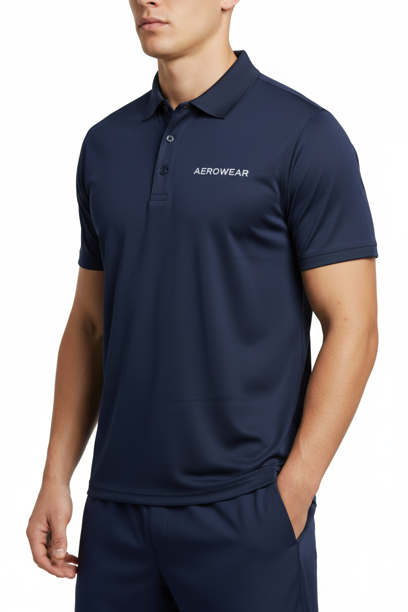 Aero Performance Nylon Polo – Navy on Model