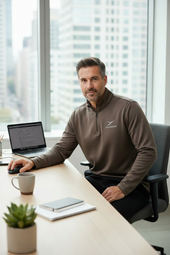 Aero Quarter-Zip - Brown Heather - Man in 60s - Office - AEROWEAR Logo