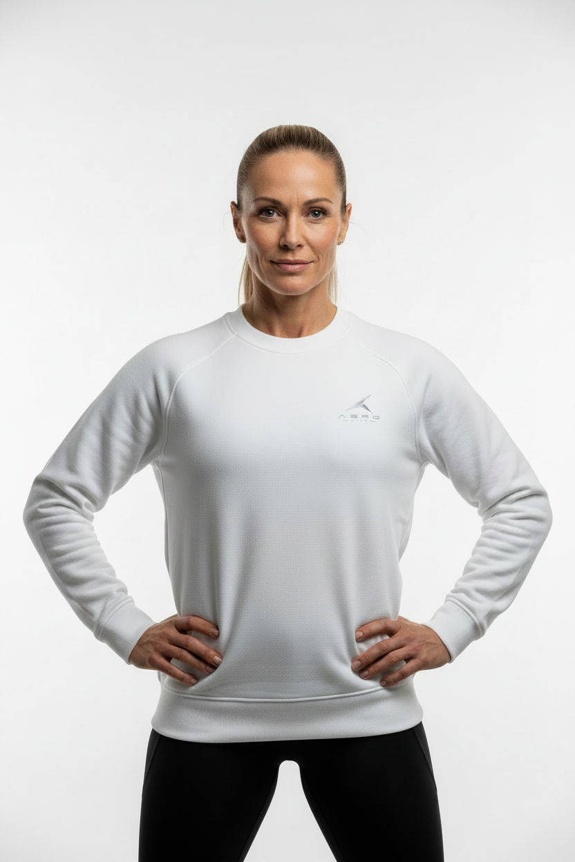AEROWEAR White Sweatshirt - Small Logo Right Chest - Women's 50s Model