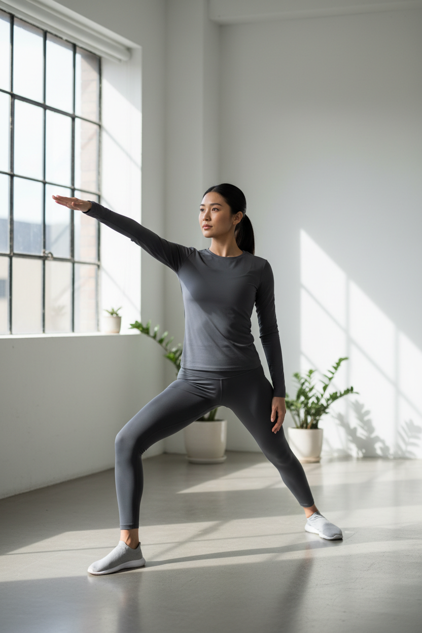 Dark Grey Long Sleeve Yoga Performance Tee - Full Length