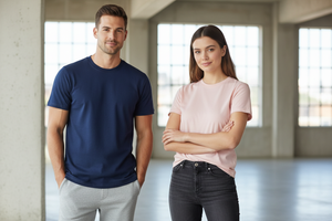 Young Man & Woman - Navy & Light Pink Regular Fit Cotton Tee